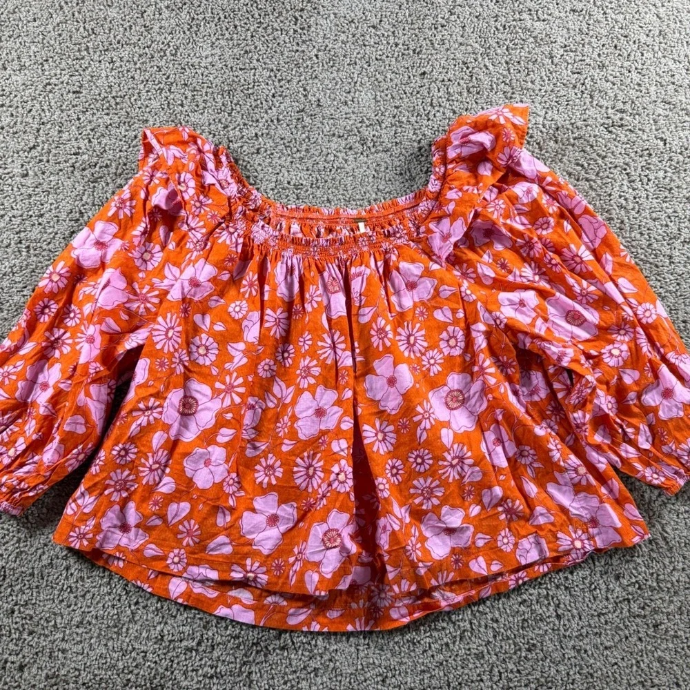 Free People Floral Off Shoulder Blouse Top Medium boho artsy western cottage‎